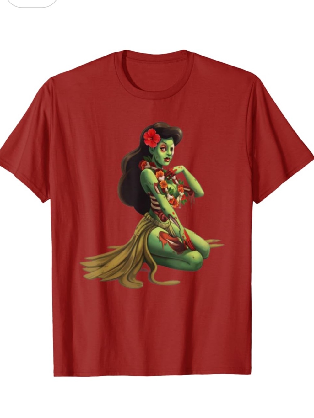 NEW Zombie Hula Girl Graphic Tee Red Creepy Tiki Grunge Pinup T-Shirt M & L